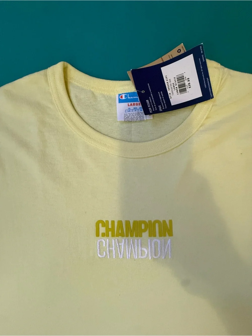 Champion Pale Yellow Double-Logo Tee - Picture 2 of 2